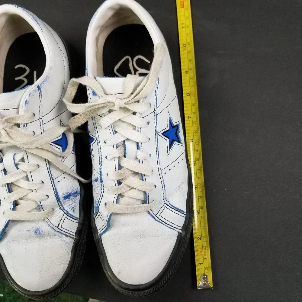 Converse One Star Low Top White Blue Leather Distress Sneakers **Possible W8 M6 - Picture 9 of 10